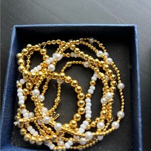 Gold and White Layered Beaded Bracelet Set